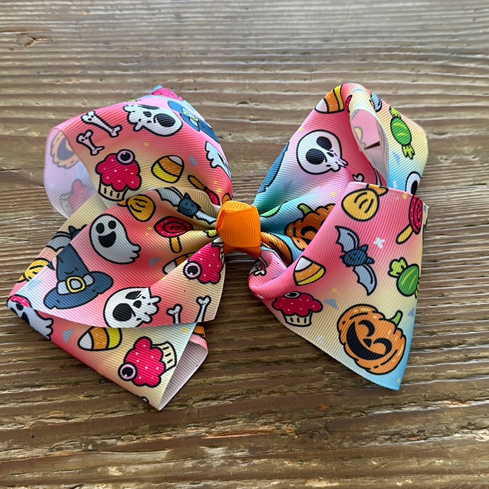 Halloween pumpkin cupcake candy corn hair bow
